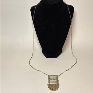 Long Gold Tone Fashion Statement Necklace with beaded pendant 35” chain